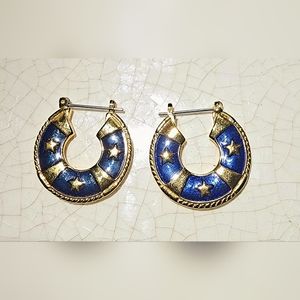 Vintage Avon 1997 circle hoops blue and gold clasp earrings